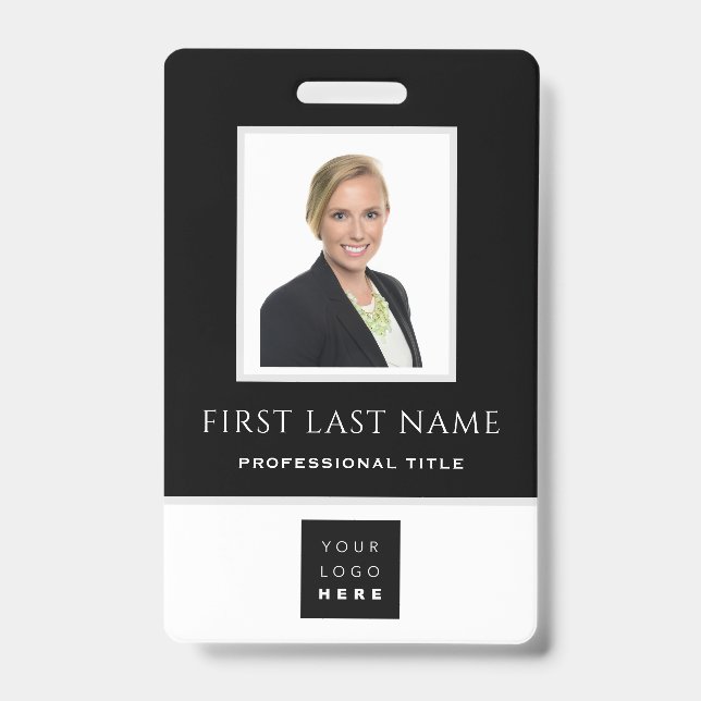 Barcode Photo Name ID Card Vertical Black White Badge (Front)