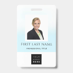 Barcode Photo Name ID Card Vertical Blue OMBRE Badge