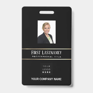 Barcode Photo Name ID Card Vertical Gold Frame Badge