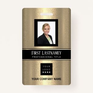 Barcode Photo Name ID Card Vertical Gold Frame ID Badge