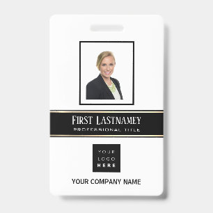Barcode Photo Name ID Card Vertical Gold White Badge