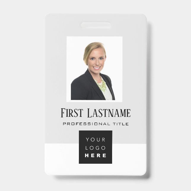 Barcode Photo Name ID Card Vertical Grey White Badge (Front)