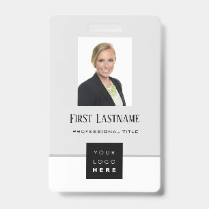 Barcode Photo Name ID Card Vertical Grey WHITE Badge