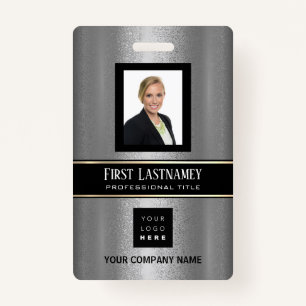 Barcode Photo Name ID Card Vertical Metal Grey ID Badge