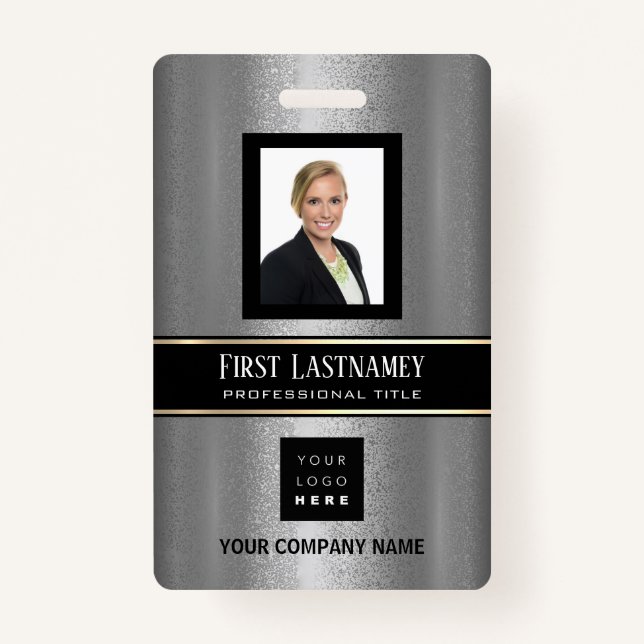 Barcode Photo Name ID Card Vertical Metal Grey ID Badge (Front)