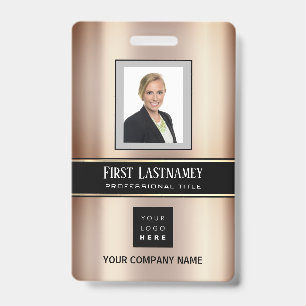 Barcode Photo Name ID Card Vertical Metal Rose Badge