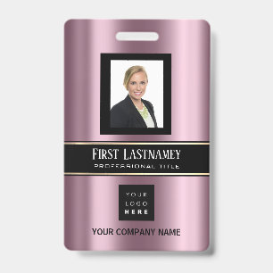 Barcode Photo Name ID Card Vertical Purple Gold Badge