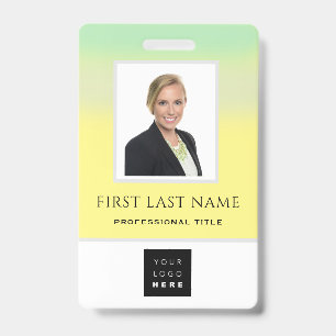 Barcode Photo Name ID Card Vertical Yellow Green Badge