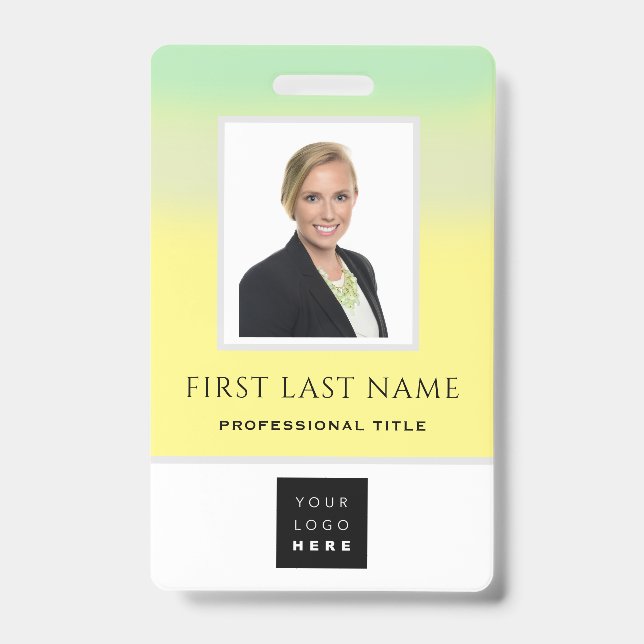 Barcode Photo Name ID Card Vertical Yellow Green Badge (Front)
