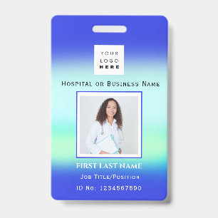 Barcode Photo Nurse Doctor Health Blue Hospital ID Badge