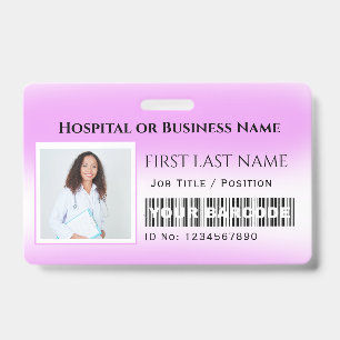Barcode Photo Nurse Doctor Health Care Pink Hospit ID Badge
