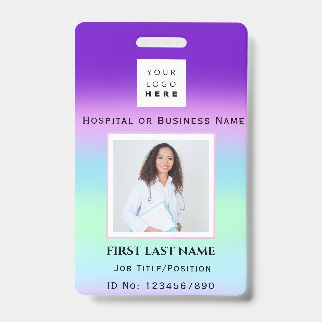 Barcode Photo Nurse Doctor Health Colour Therapist ID Badge (Front)