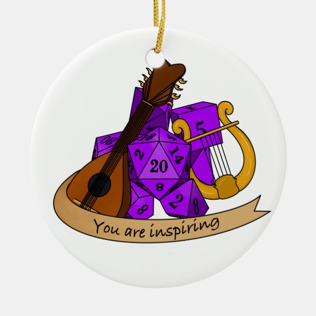 Bard Dice Design Ceramic Tree Decoration (Front)