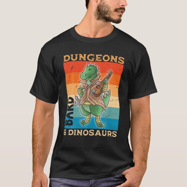 Bard Dungeons And Dinosaurs Dinosaur Nerd RPG Game T-Shirt (Front)
