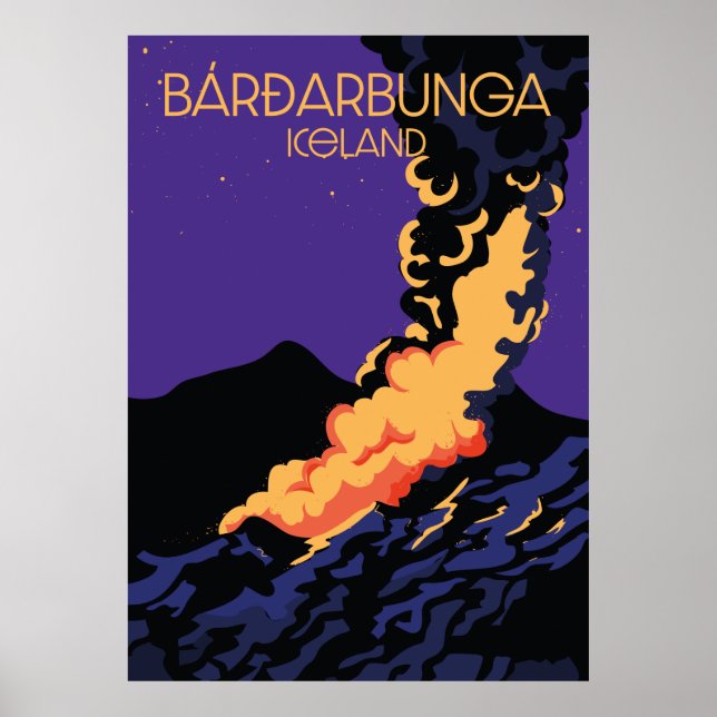 Bárðarbunga, iceland travel poster. plaque poster (Front)