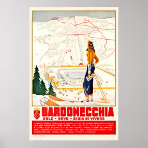 Bardonecchia Sole Neve Gioia di Vivere Vintage Ski Poster