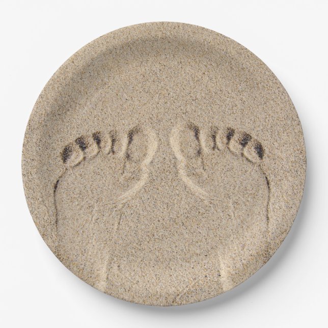 Bare Feet Footprints In Sand Paper Plate (Front)