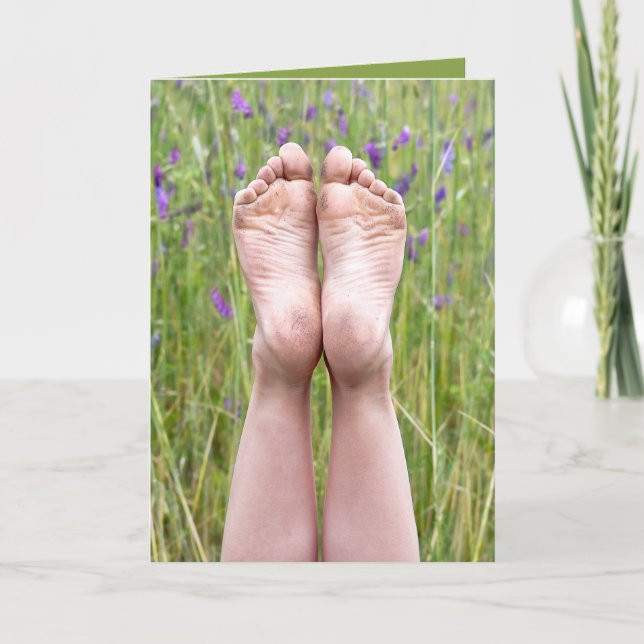 Bare Feet in wildflowers Birthday Card (Front)