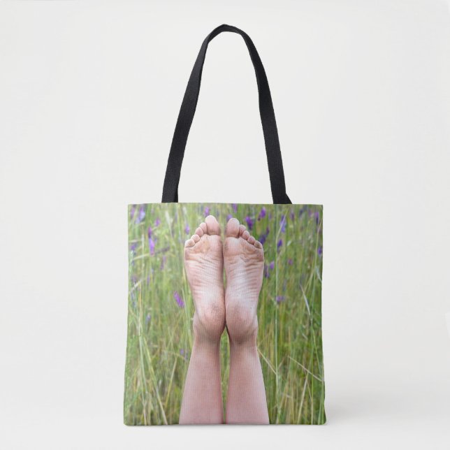 bare feet in wildflowers tote bag (Front)
