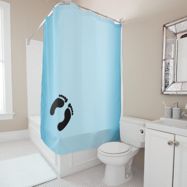 Bare Footprints Blue Shower Curtain (In Situ)