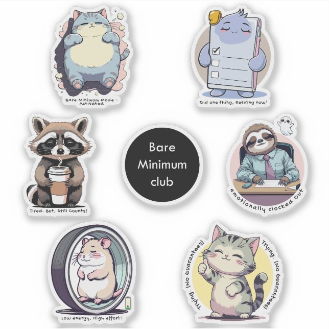 Bare Minimum Club Sticker Sheet | Relatable funny (Front)