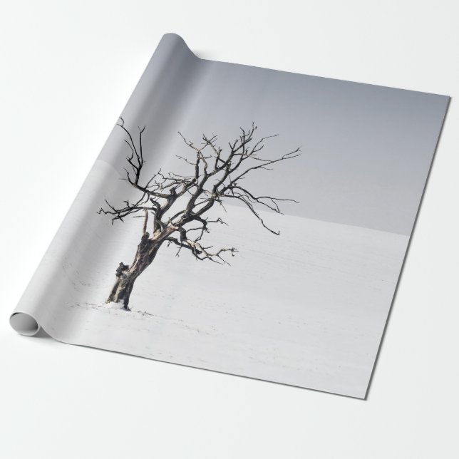 BARE TREE IN THE MIDDLE OF SNOW WRAPPING PAPER (Unrolled)