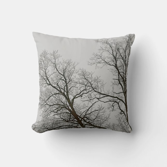 Bare Trees & Grey Sky Nature Art Cushion (Front)