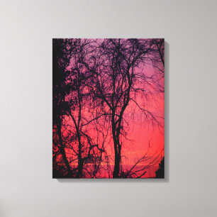 Bare Trees Sunrise Wrapped Canvas