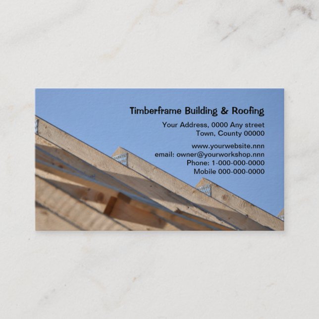 Bare wooden roof trusses business card (Front)