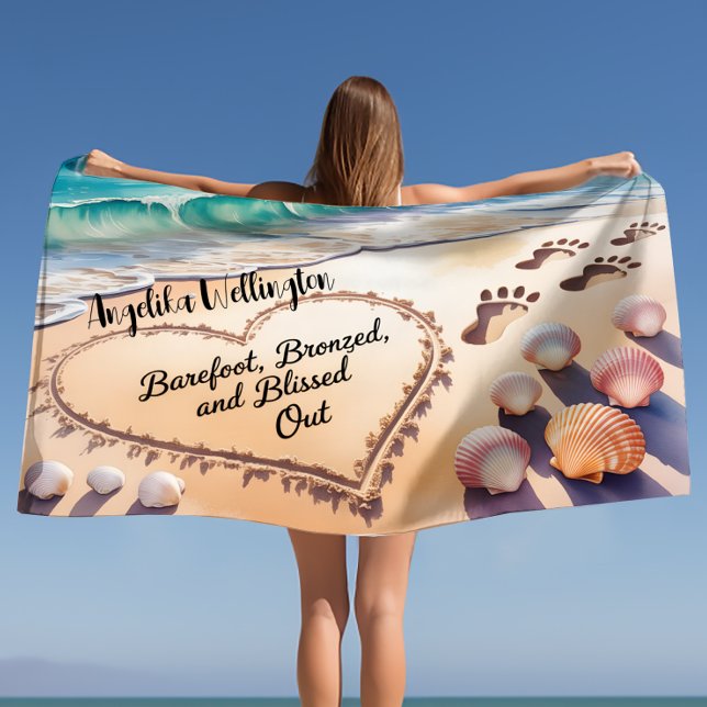 Barefoot Bronzed & Blissed Out Serene Footprints Beach Towel (Creator Uploaded)