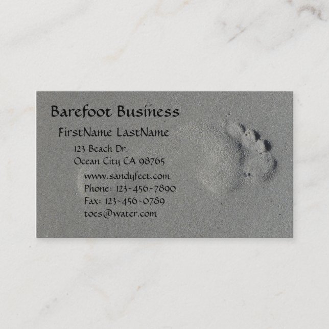 Barefoot footprint in sand photo business card (Front)