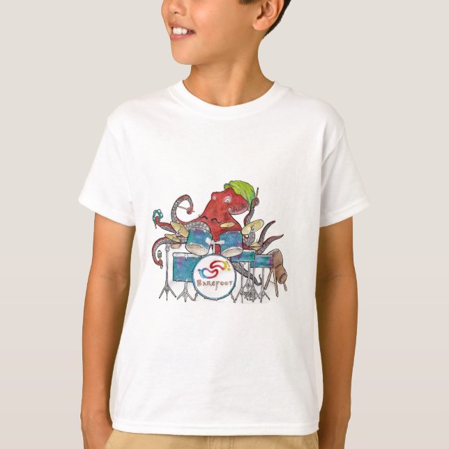 Barefoot Groove Octopus Drummer T-Shirt (Front)