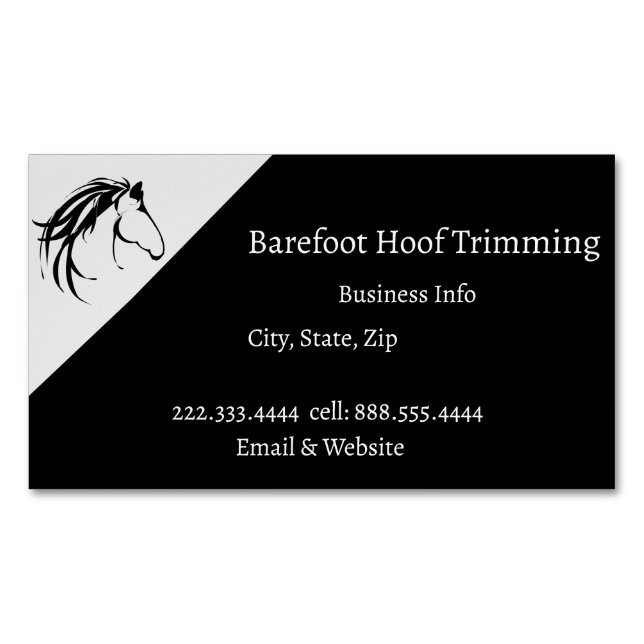 Barefoot Hoof Trimming Classic Horse Logo Business Magnetic Business Card (Front)