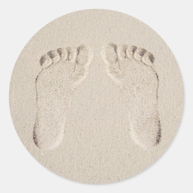 Barefoot Prints in Sand  Classic Round Sticker (Front)