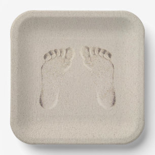 Barefoot Prints in Sand  Paper Plate