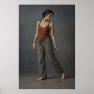 Barefoot Woman in Rust Top and Grey Trousers Figur Poster