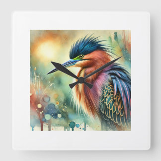Barethroated Tiger Heron 080824AREF127 - Watercolo Square Wall Clock