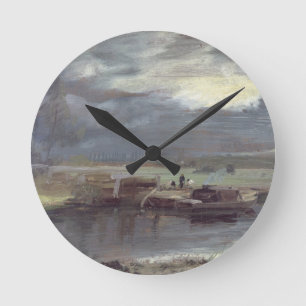 Barges on the Stour with Dedham Church in the Dist Round Clock
