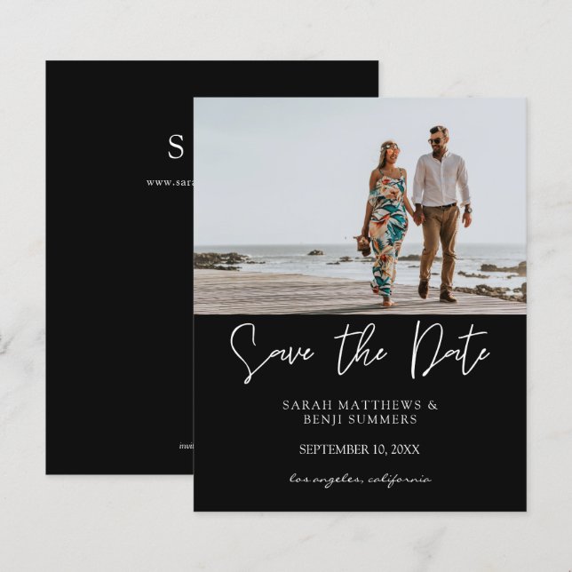 Bargin Photo & Typography Save the Date Black H (Front/Back)