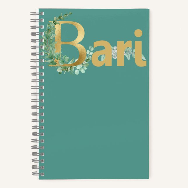 BARI IN GOLD WITH FLORAL VINES FOR BARBERSHOPPERS NOTEBOOK (Front)