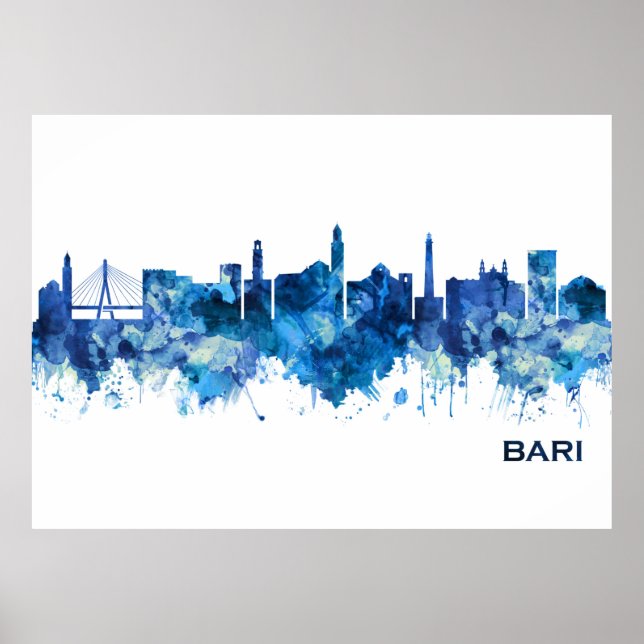 Bari Italy Skyline Blue Poster (Front)