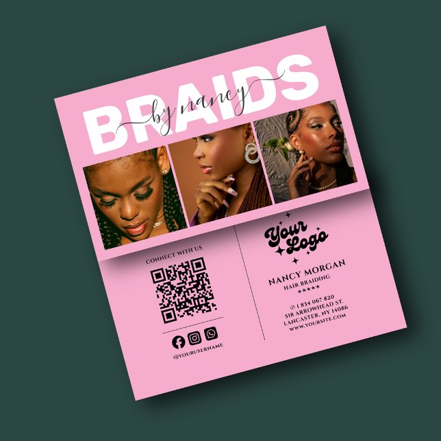 Barids Typography Photo Qr Code Logo Pink Business Card (Creator Uploaded)