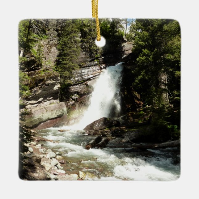 Baring Falls at Glacier National Park Ceramic Tree Decoration (Front)
