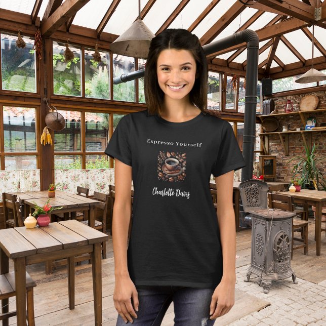 Barista black brown cup coffee beans name quote T-Shirt (Creator Uploaded)