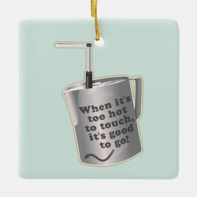  Barista cafe milk warming jug Ceramic Ornament (Front)