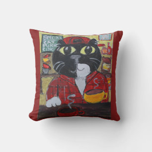 Barista Cat Folk Art Painting Cushion