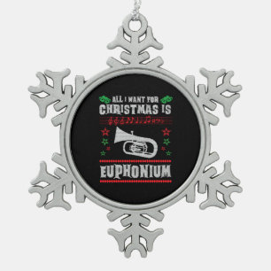 Baritone Euphonium Ugly Christmas Sweater Style Snowflake Pewter Christmas Ornament