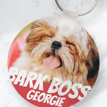 Bark Boss Pet Dog Photo Modern Cool Simple Key Ring<br><div class="desc">Design is simple with a simple colour background and sans serif typography for a superhero look.</div>