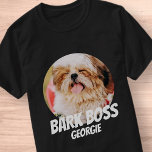 Bark Boss Pet Dog Photo Modern Cool Simple T-Shirt<br><div class="desc">Design is simple with a simple colour background and sans serif typography for a superhero look.</div>