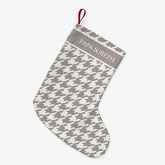 Bark Greige Houndstooth Family Name Small Christmas Stocking